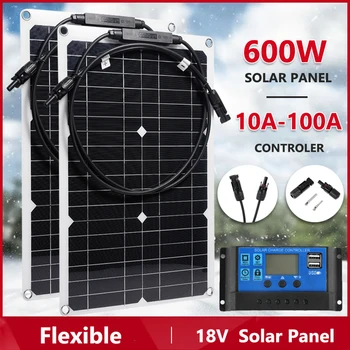 600W Solar Panel Kit 12V Battery Charger 18V Solar Cell 10A-100A Charge Controller Complete Power Generation Home Camp Outdoor 1