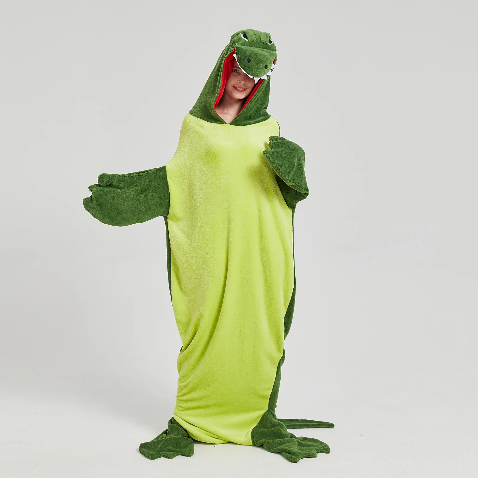 Adult Plush Romper Pajamas Cute Crocodile Sleepwear Long Sleeve Hood Jumpsuit for Women