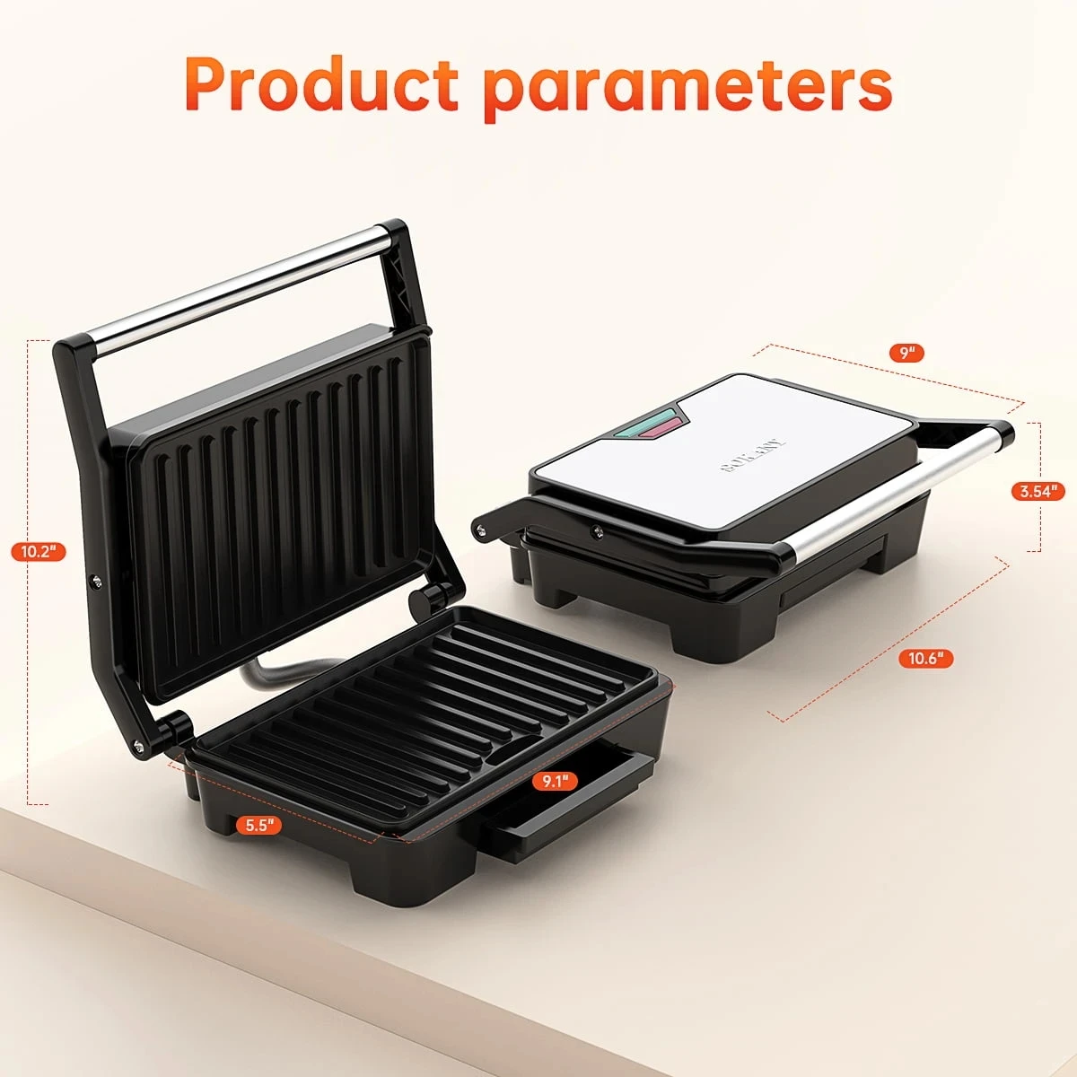Press Sandwich Maker, 2 Slice Stainless Steel Panini Press Grill, Non-Stick Sandwich Maker with Removable Drip Tray