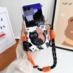 Cute Korean Cat Folding Phone Case with Bracelet and Strap - Shockproof Back Cover - Razr 70 (With Strap)