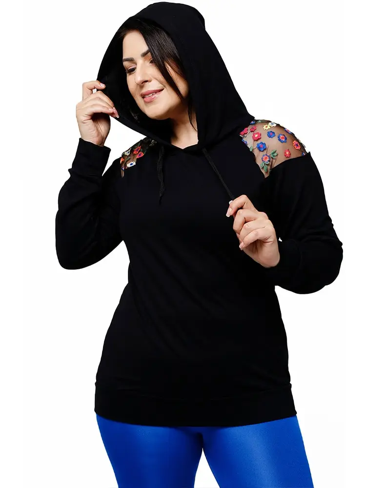 Женская Черная Толстовка с цветочной вышивкой и открытыми плечами, разработана и изготовлена в Турции, Новое поступление