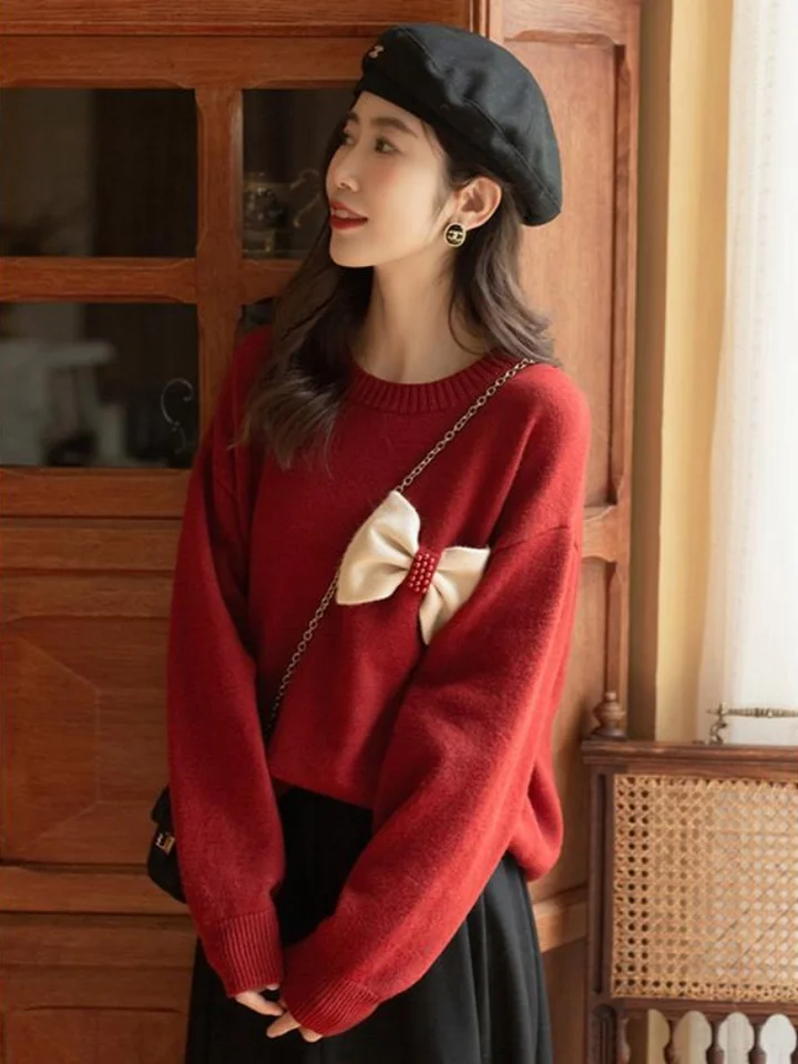 Donne Natale Brutto Maglione Vestito Pullover Maglia Girocollo Fiocco Neve Renna Albero Natale Vacanze Invernali Sexy Aderente, Rosso, XXL
