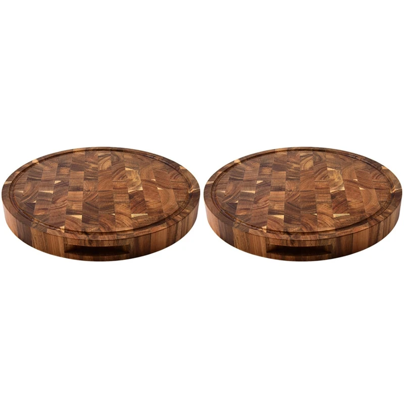 

2X Acacia Wood End Grain Cutting Boards Wooden Butcher Block Meat Cutting Wood Thick Board Round Wood Chopping Boards