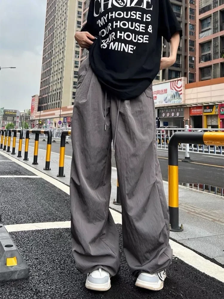 New High Street Retro Paratrooper Cargo Pants Men and Women Korean Fashion Streetwear Drawstring Loose Straight Wide Leg Pants