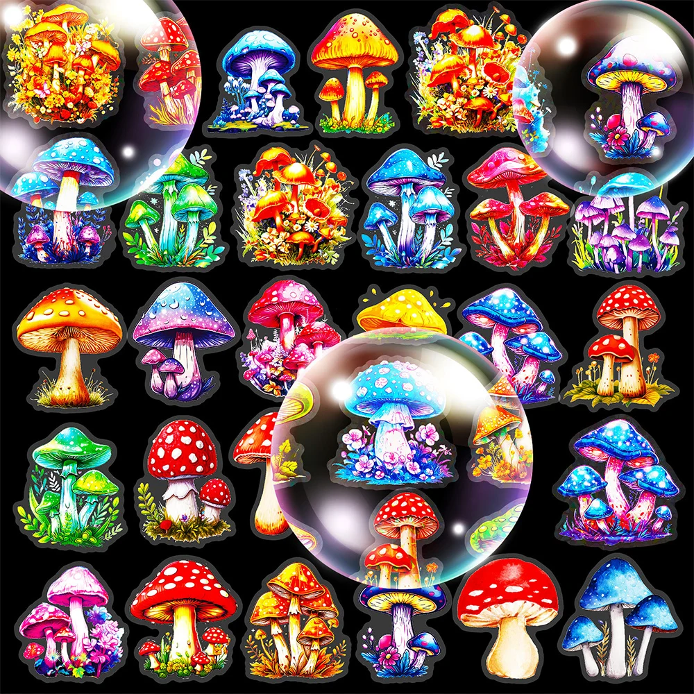 

10/30/50pcs Cartoon Mushroom Stickers Colorful Graffiti Sticker DIY Phone Case Water Bottle Notebook PET Waterproof Decals Decor