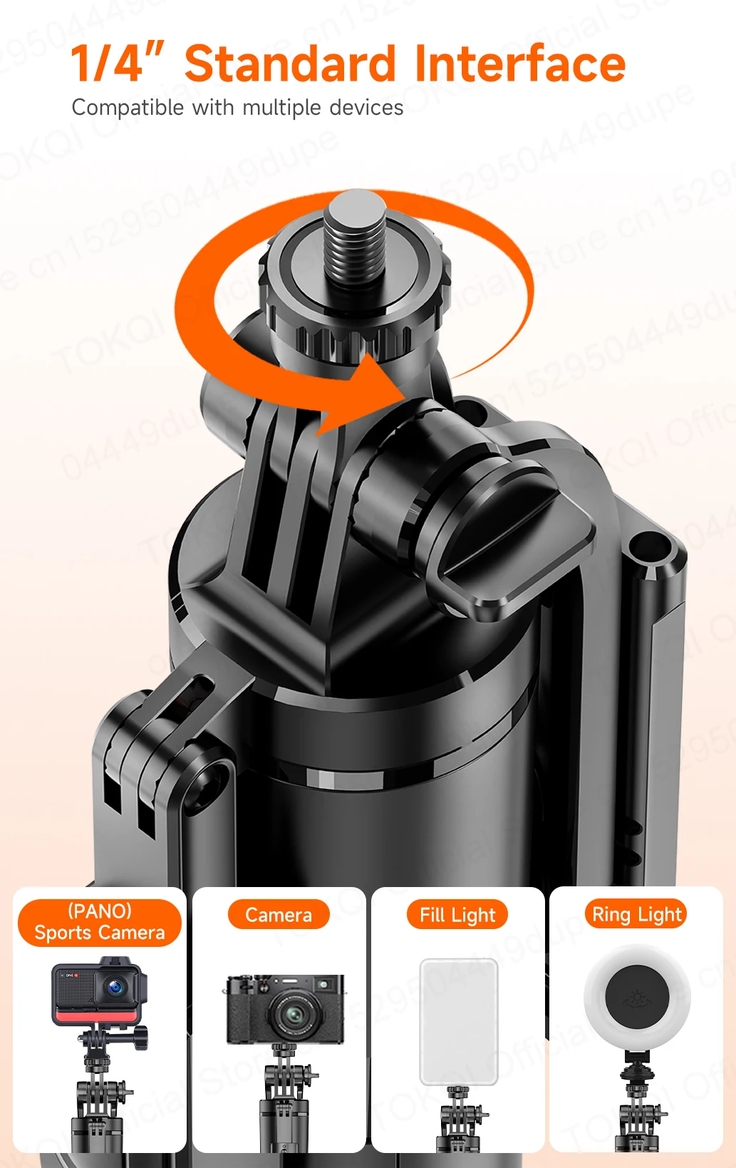 Tokqi L16-tt Selfie Stick Tripod With 360 Degree Rotation And Fill Light_voghion.com
