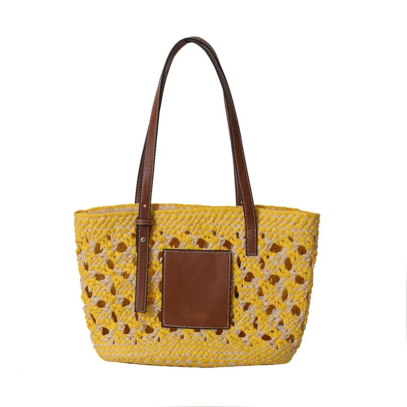 2025 Summer Straw Beach Basket Bag Fashion Women Rattan Shoulder Bag Large Capacity Woven Hand-made Handbag Female Purse Totes