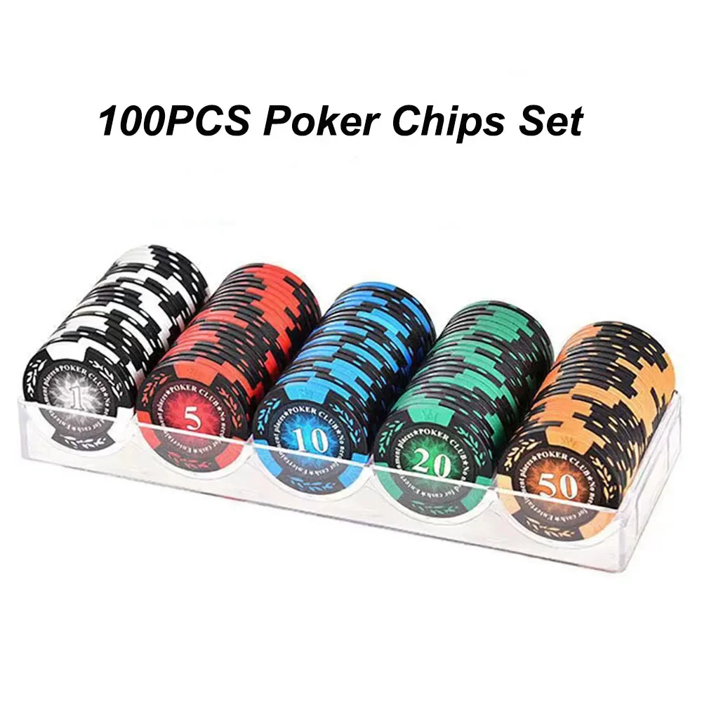 100Pcs Clay Poker Chip Set 5 Tagli Ciascuno 20 Pezzi Texas Hold'Em Poker Chips Casino Card Games Baccarat Entertainment Coins