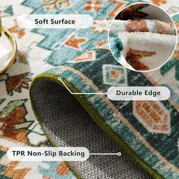 Orhopui Area Rug,Washable Rug Low-Pile Machine Washable Vintage Rugs for Living Room,for Bedroom Kitchen Laundry Home Office, 2