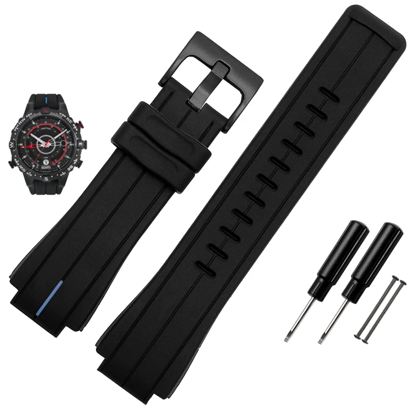 High-Quality Black Waterproof Silicone Sports Watchband - Men's 24mm