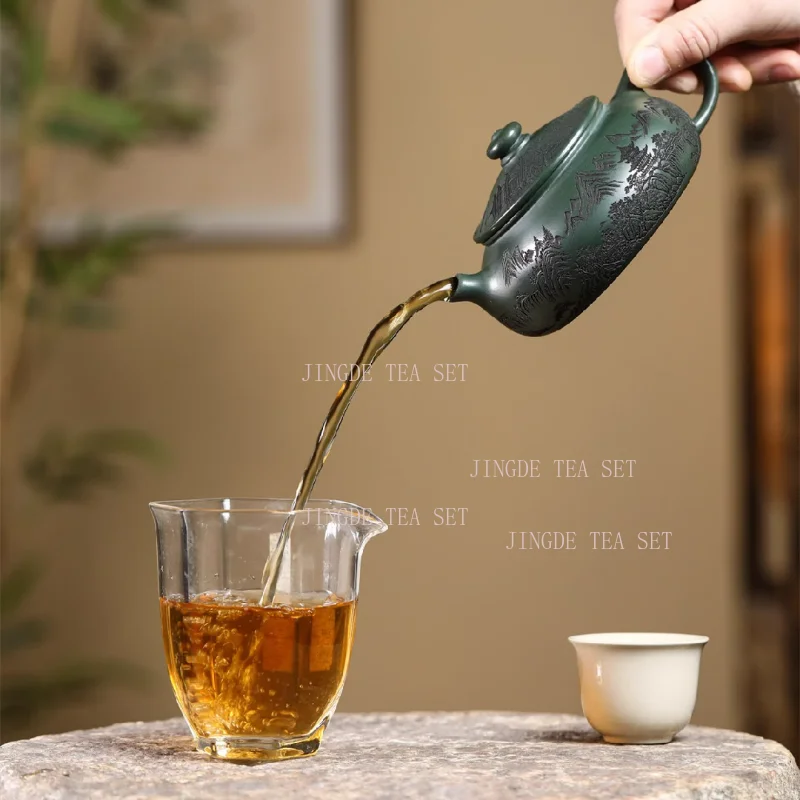 230cc Yixing purple clay teapot original ore dark green mud exquisite tea set business gift