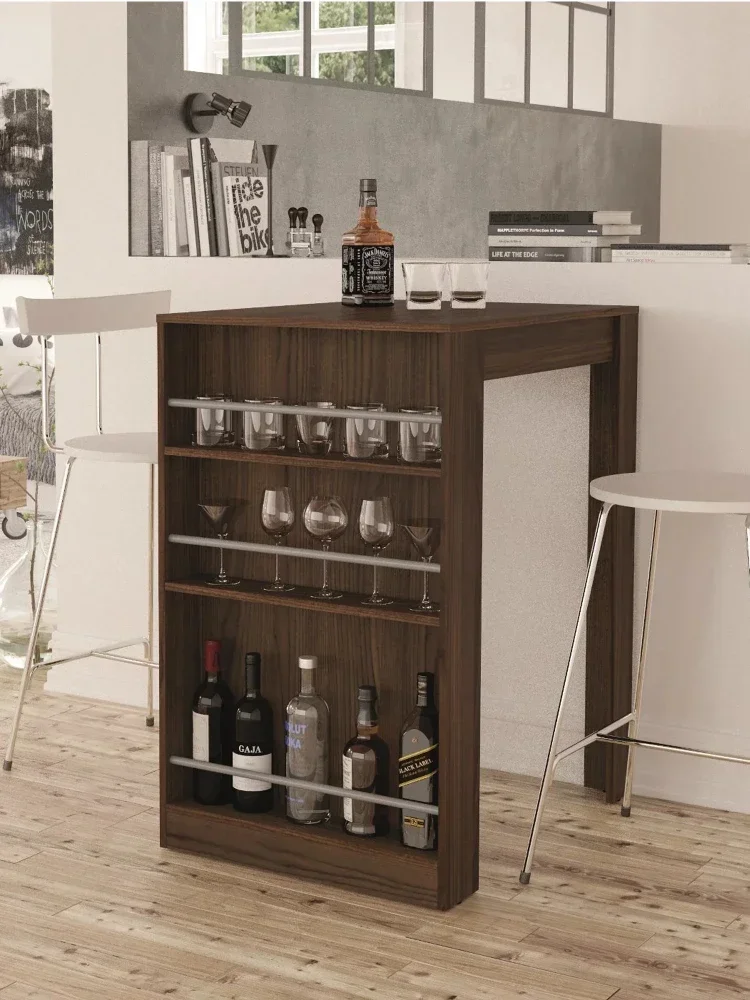 1Fashionable bar table with brown finish and wine storage cabinet wine bar cabinet