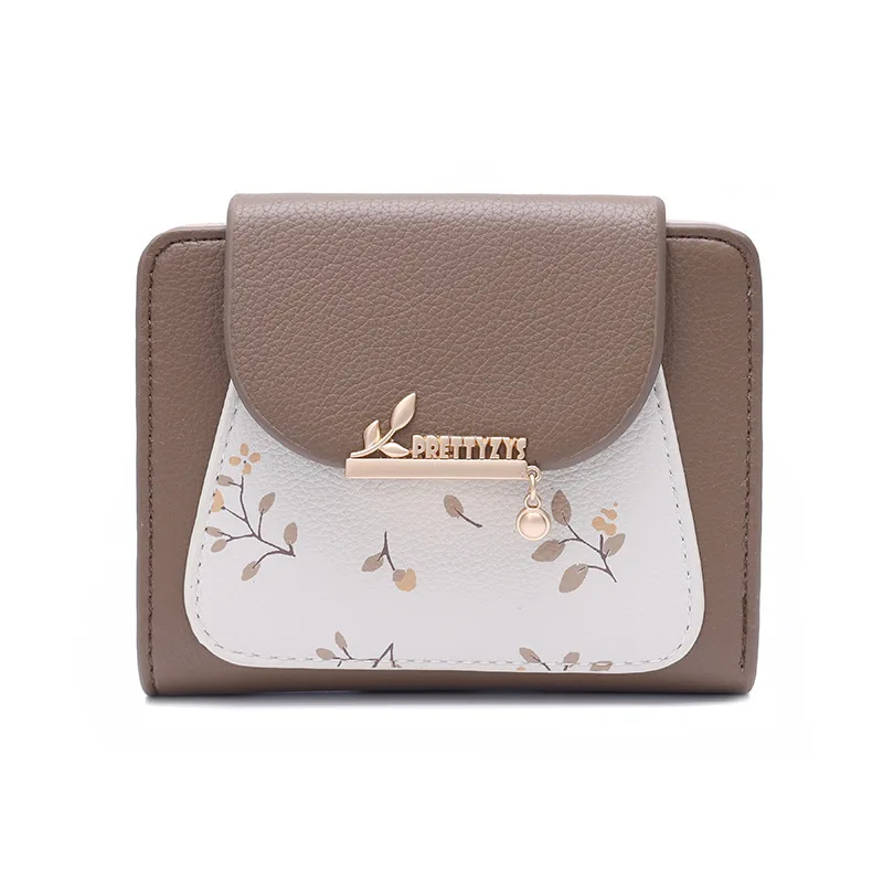 Students' New Short PU Leather Coin Card Wallet with Printed Buckle Foldable Zipper for Zero Money Storage