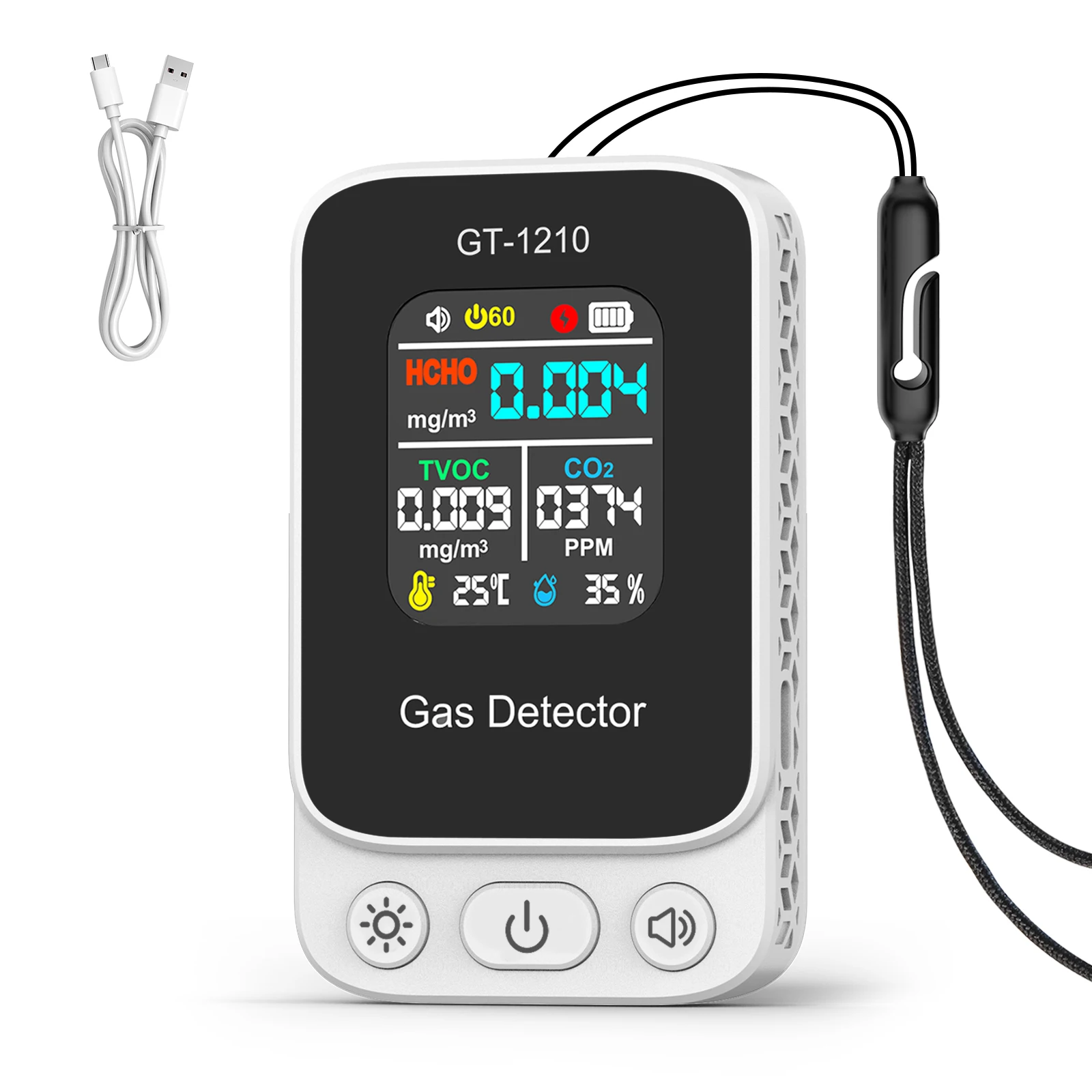 Air Quality Monitor CO2 Detector HCHO TVOC Tester Portable Gas Analyzer Indoor P