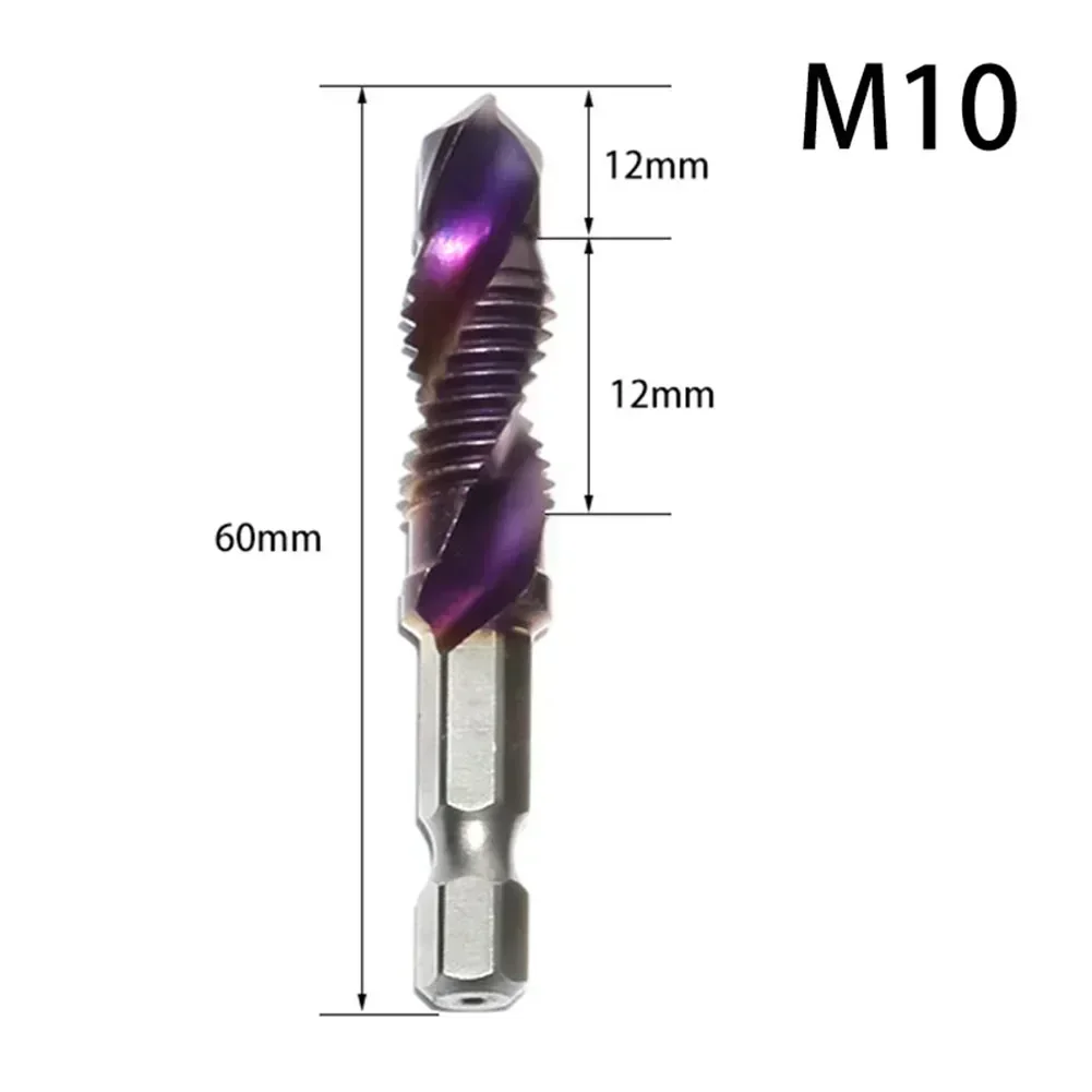 1PC HSS 탭 드릴 비트 세트 육각 섕크 구멍 태핑 모따기 나사 비트 나사 기계 복합 탭 M5 M6 M8 M10 수공구