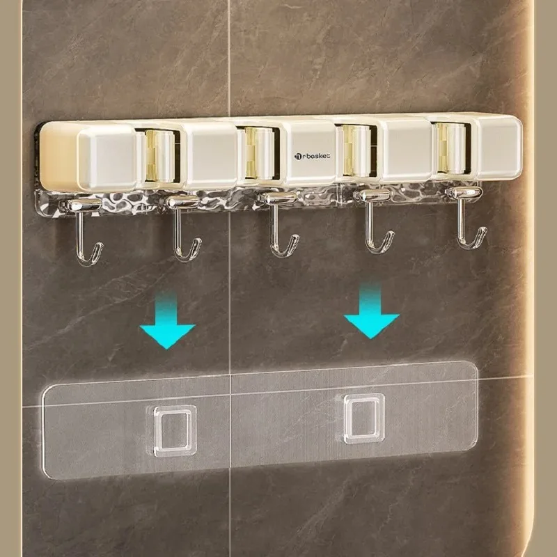 Bathroom Mop Broom Holder Wall Hook No Drilling Self-Adhesive Wall Mounted Mop Holders Multifunction Organizer Shower Holder