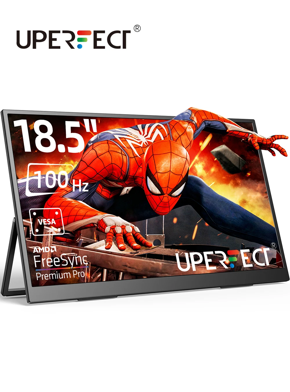 Портативный игровой монитор UPERFECT 100 Гц 18,5-дюймовый 100 Гц 100% sRGB 1080P с подставкой Динамики VESA Безрамочный дисплей FHD FreeSync IPS HDR Второй монитор для ноутбука Xbox PS4/5 Switch
