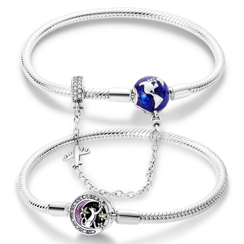 Bracelet en argent Sterling 925 pour femmes, avion de voyage, serpent, chaîne de base, chat et lune, perles breloque originales, bricolage, Design, bijoux de fête 1 Bracelet en argent Sterling 925 pour femmes, avion de voyage, serpent, chaîne de base, chat et lune, perles breloque originales, bricolage, Design, bijoux de fête 1