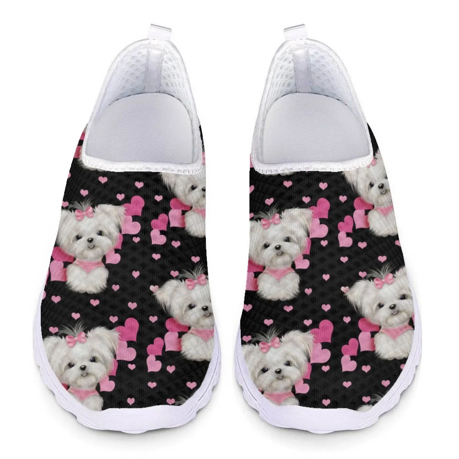 Cute Pet Dog Print Shoes Women Maltese Dog Pattern Summer Beach Water Shoes Women's Mesh Loafers Slip On Sneakers