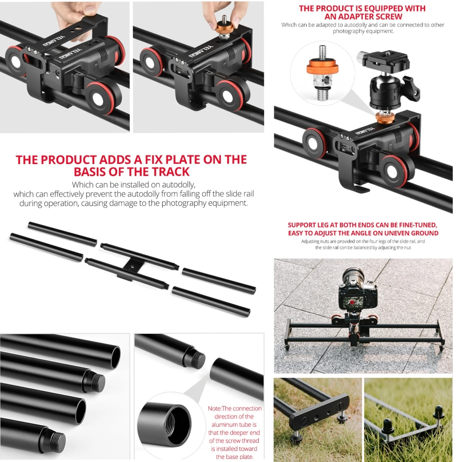 YELANGU L60ES 60cm Splicing Slide Rail Track with L5i Dolly Car Follow Photography Kit App Control Shooting For Camera / Phone camera track slider