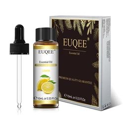 EUQEE 10ml Pure Essential Oils Collection with Dropper - Lavender, Jasmine, Eucalyptus, Vanilla - 10ml (Lemon)
