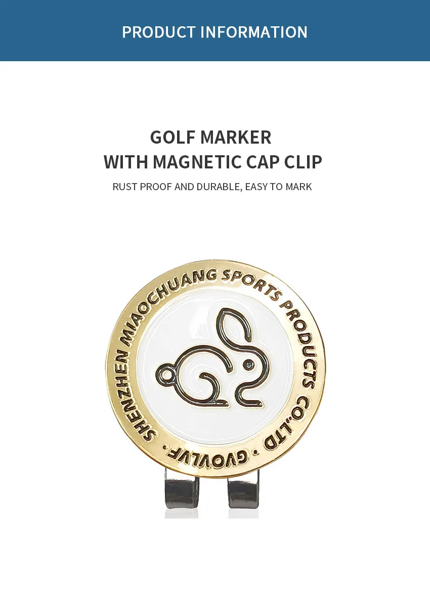 Description Picture 2 of item1pc GVOVLVF Golden rabbit Golf Ball Marker with Golf Hat Clip Great Gift for Any Occasion Premium Collection Removable For Mark