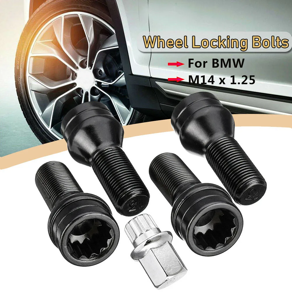 

4pcs M14*1.25/M12*1.5 Black Alloy Car Wheel Locking Bolts Lug Nuts Anti-theft+key Stainless Steel For BMW X1 I3 R50 36136776076