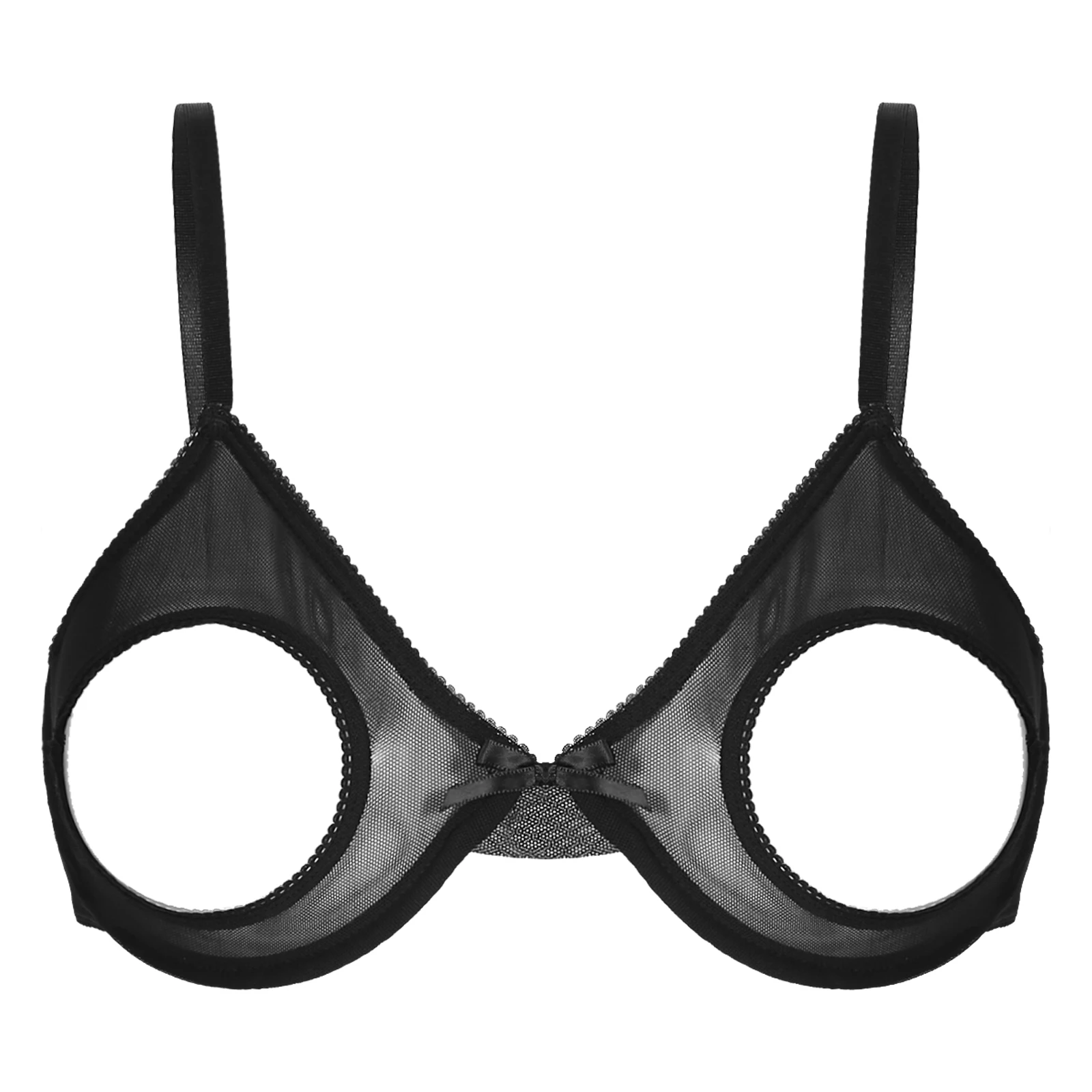 Women's Sheer Mesh Hollow Out Open Nipples Underwired Bra Tops Unlined Bralette Sexy Brassiere Balconette Underwear