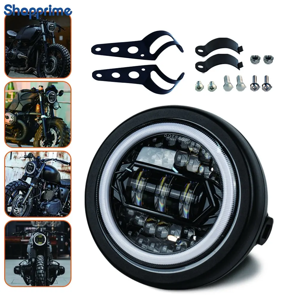 Lampada Frontale Rotonda Da 5-3/4 "Con Anello Halo Bianco/Ambra Per Dyna Sportster Xl 1200 883 Proiettore Da 5.75 Pollici Faro Moto A Led