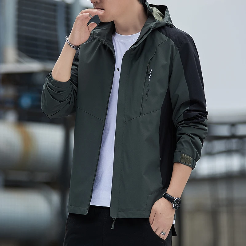 Spring Autumn Men's Hooded Zipper Solid Color Printing Long Sleeved Cardigan Jacket Coats Office Lady Fashion Casual Tops