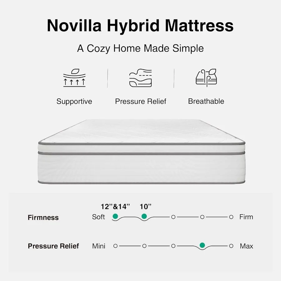Full Size Mattress 12 Inch Hybrid Mattress in a Box with Comfy Support and Individual Pocket Springs for Superior Motion Isolat