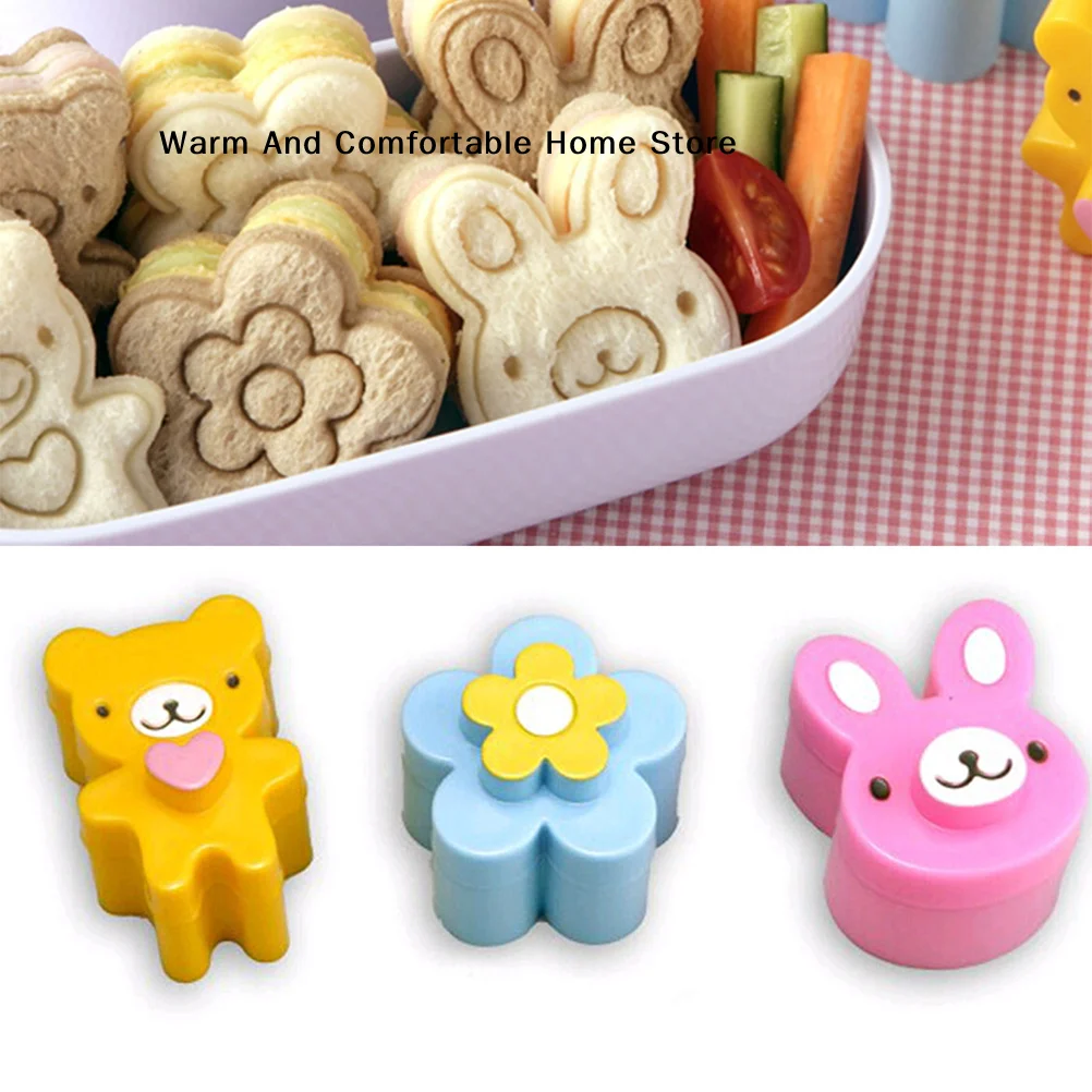 W 3PCS Sandwich Cutters Cookie Bread Mold Rabbit Panda Flower Bento Box