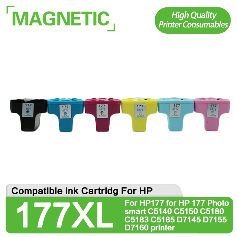 

6pcs магнетический совместимые чернильные картриджи для HP 177 для HP 177 Photosmart C5140 C5150 C5180 C5183 C5185 D7145 D7155 D7160 принтер