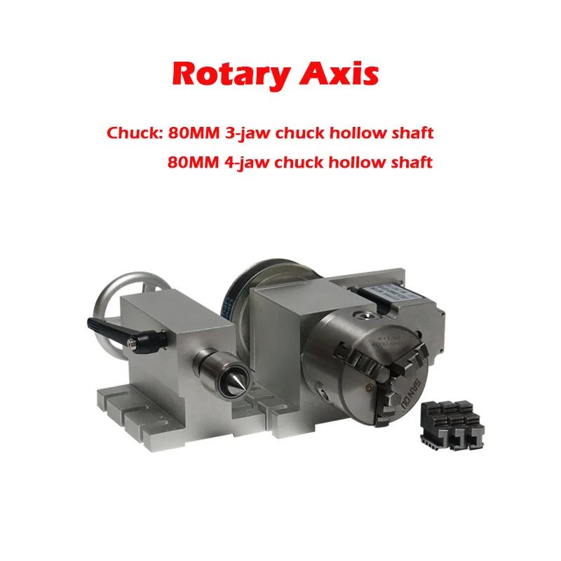 

CNC Rotary A axis 4th Axis 80mm Chuck Tailstock MT2 65mm Center Height for CNC Router Engraver Milling Machine