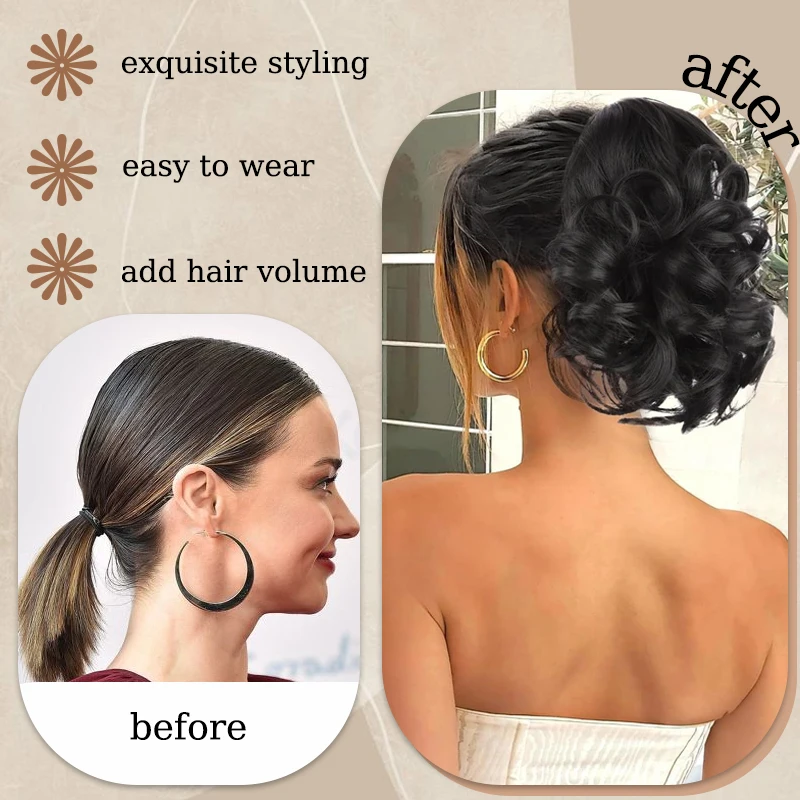 12inch Synthetic Wavy Hair Ponytail Extensions Wig Roman Curl Claw Clip Ponytail Hairpiece with Drawstring for Women Daily Party