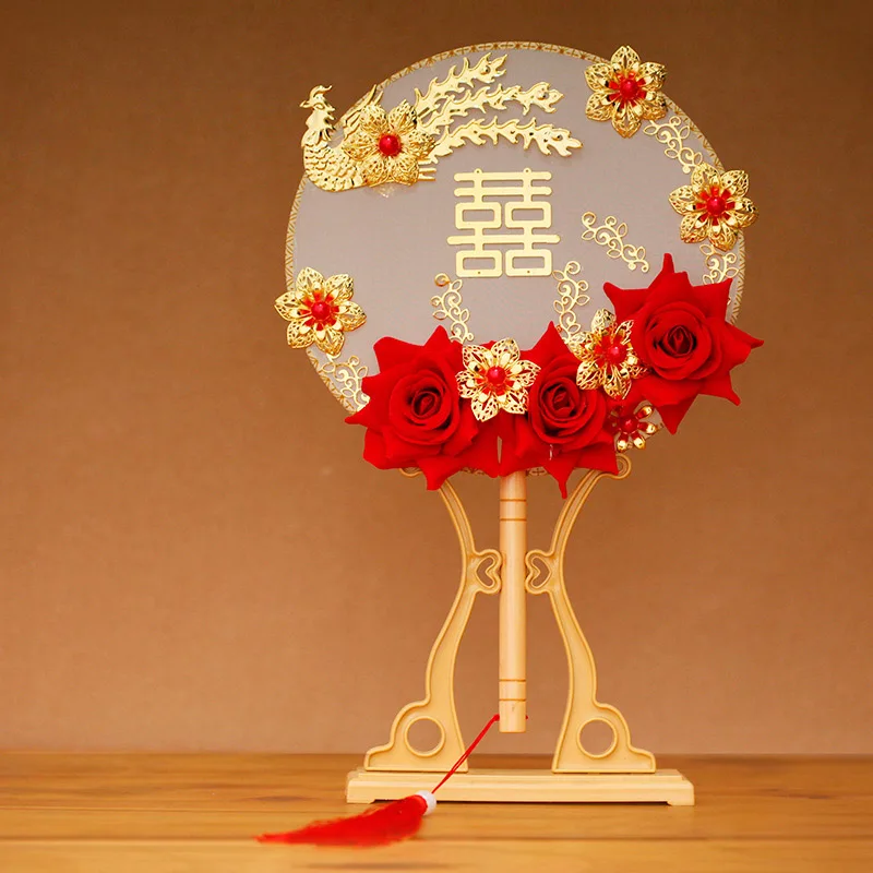 Hand Fan Chinese Wedding Decoration Bridal Handheld Flower Gift For Women Photography Room Ornaments