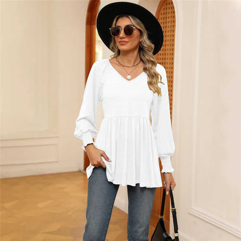 

Woman Clothing Summer T-shirt Long Sleeve Top Tees Korean Popular Clothes T Shirt for Women's Blouses Blue Casual Tshirt