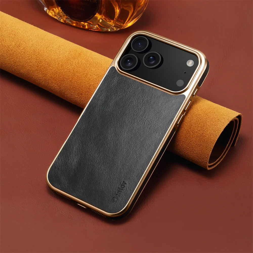Exquisite Oil Wax Leather Phone Case with Plating and Shockproof Protection