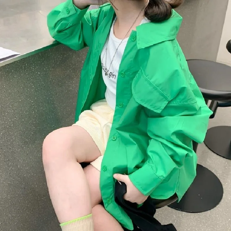 Fashion Baby Girl Boy Shirt Long Loose Infant Toddler Child Blouses Outfit Oversized Spring Autumn Summer Baby Clothes 1-12Y kids shirts