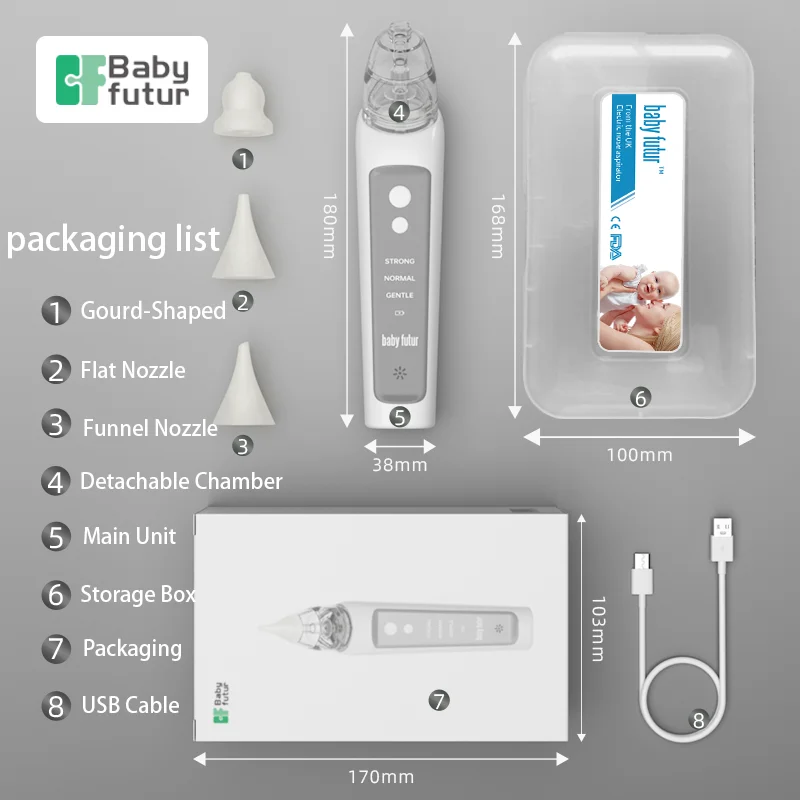 Baby Futur Electric Nasal Aspirator Rechargeable Automatic Nose Cleaner Soft Silicone Low Noise Soothing music