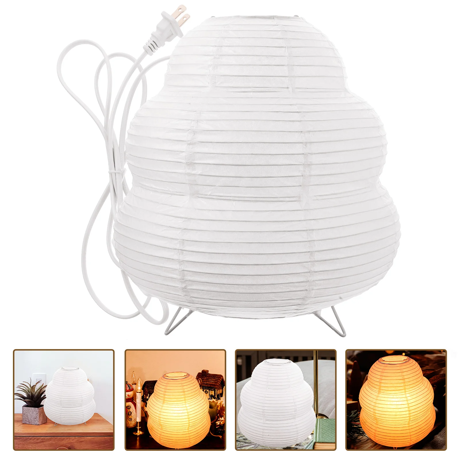 

Beaupretty Bedside Table Lamp White Rice Paper Lantern Desk Floor Night Light Bedroom Living Room Office Plug