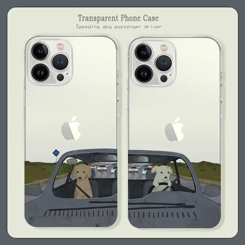 Whimsical Cartoon Couples Dog Phone Case - Soft Silicone Cover
