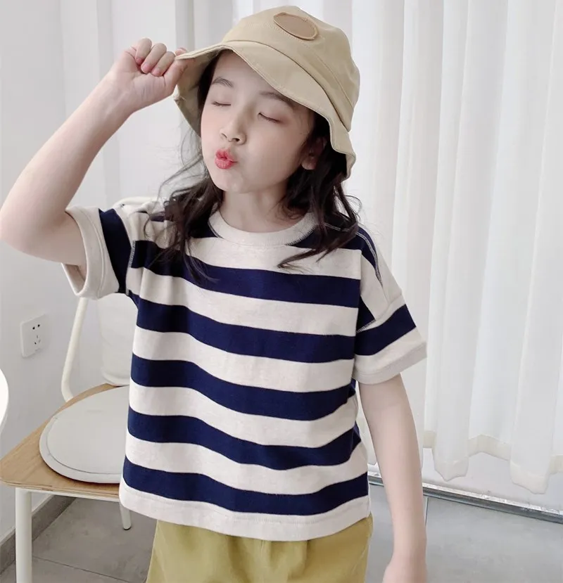 

Kids T-shirt baby tops casual Boys girls striped printed loose and comfortable short sleeved top cotton simple t-shirt