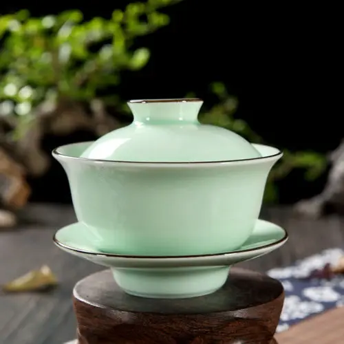 [GRANDNESS] ] Longquan Celadon Gaiwan Gongfu Tea Set 3D Fish Gaiwan Set Tureen Cup 140ml