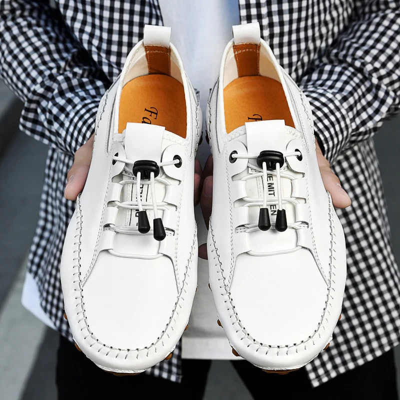 

Men's Casual Sneakers Cow Leather New Driviers Outdoor Shoes Men Loafers Vintage Slip On Designer Flats Leisure Big Size 38-47