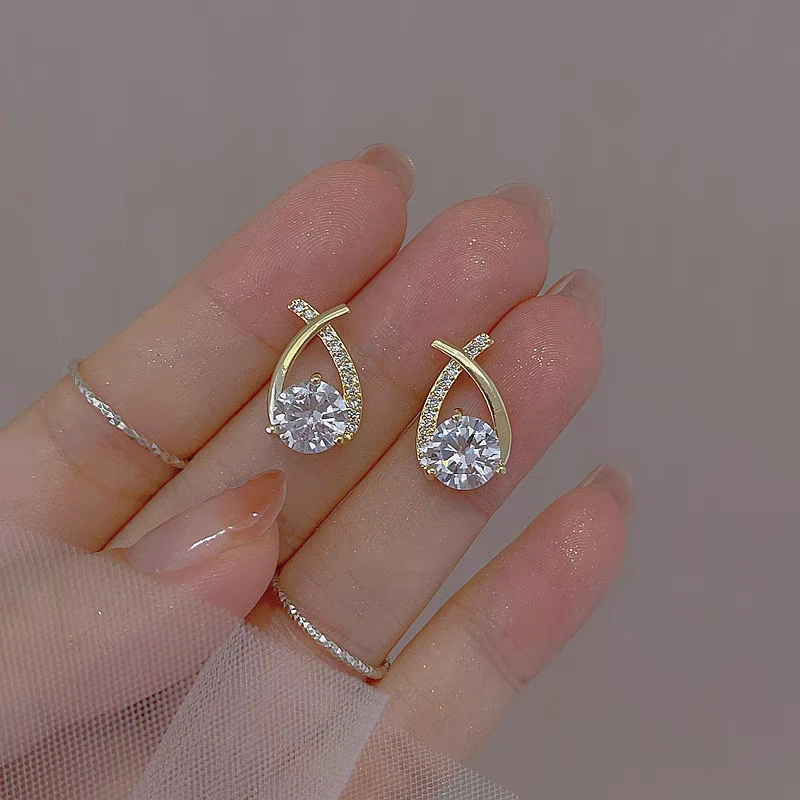 Rhinestone Earrings Ladies Geometric Cross Stud