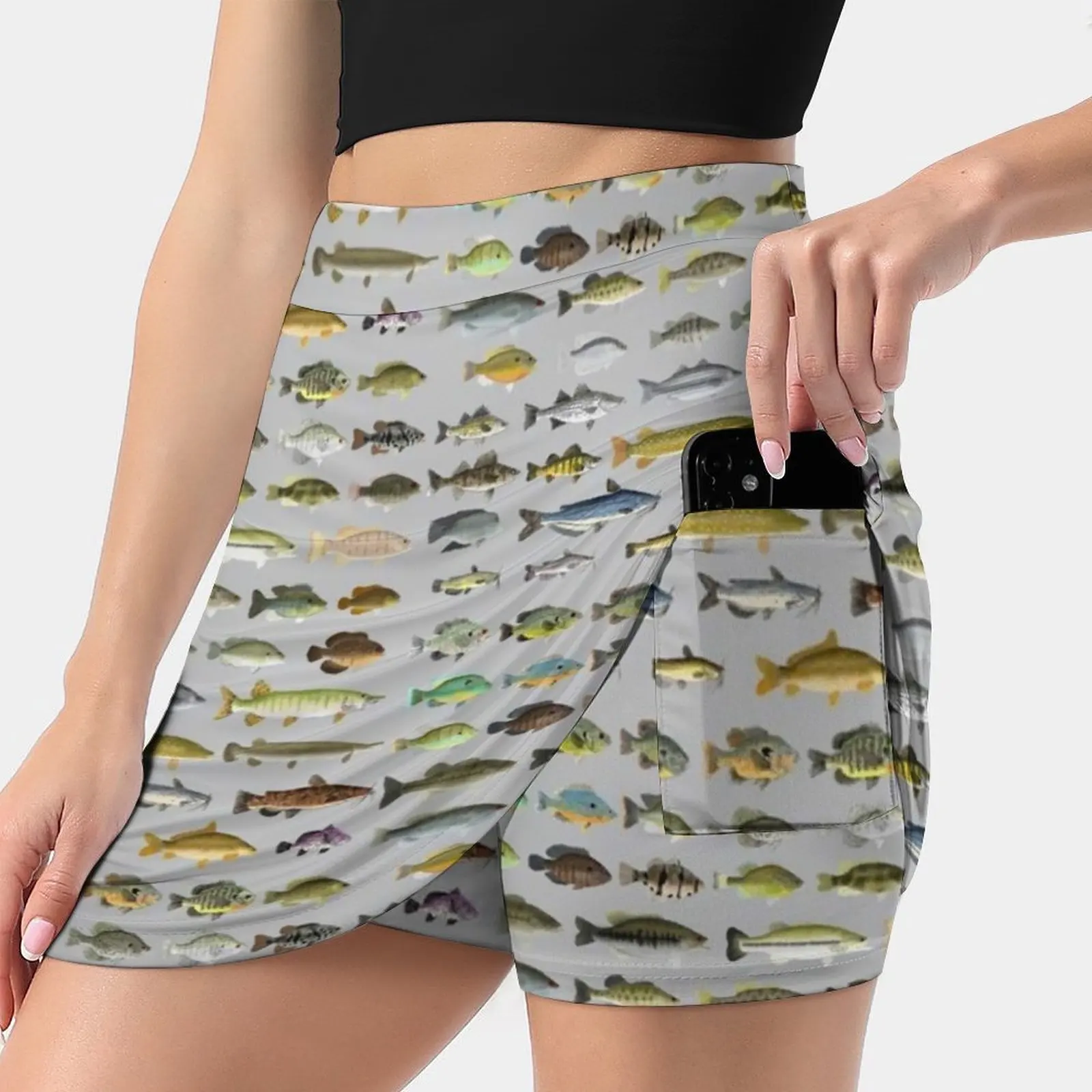 

North American Freshwater Fish Group Women's skirt Mini Skirts A Line Skirt With Hide Pocket North America Freshwater Fish