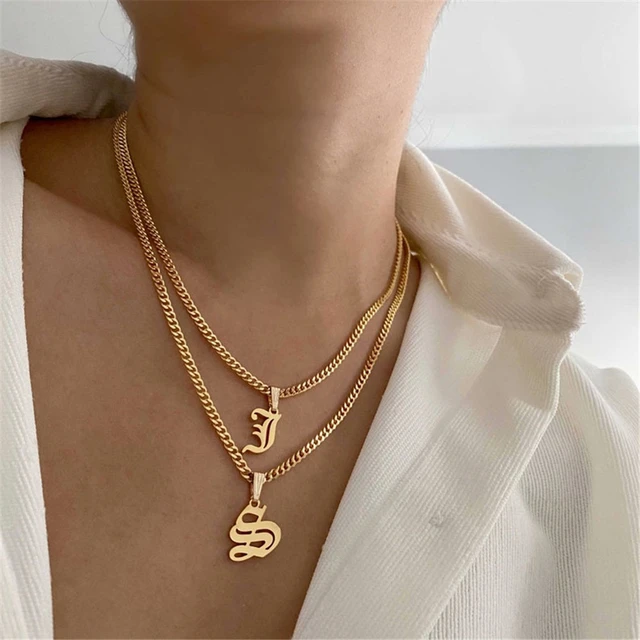 Gothic necklace Old English font necklace gold custom necklace initial  necklace personalized necklace Gothic necklaces for