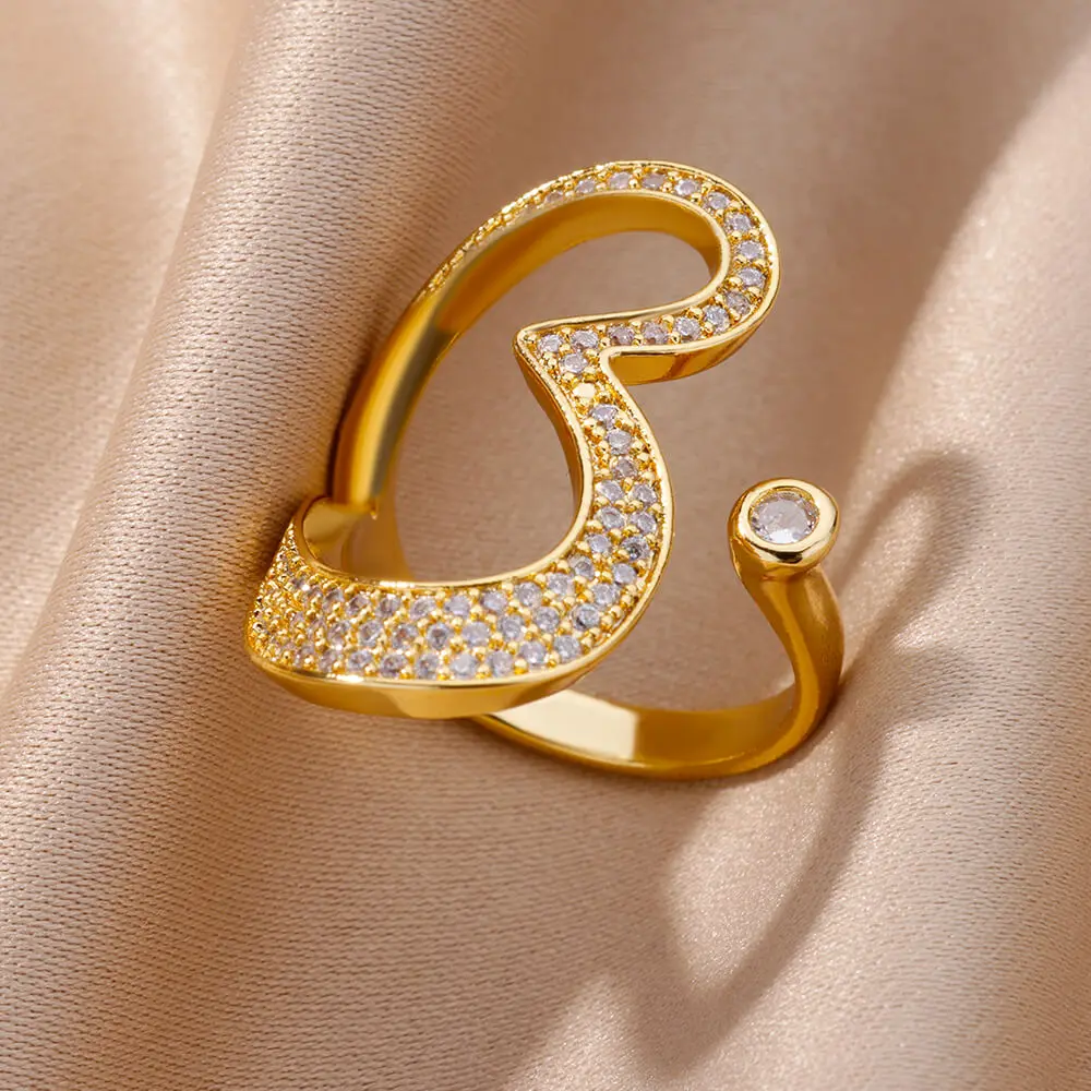Horizontal Heart Rings for Women Stainless Steel Wedding Jewelry