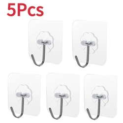 Clear Heavy-Duty Self-Adhesive Wall Hooks - Versatile Holder for Keys, Towels, and More (5 Pcs)